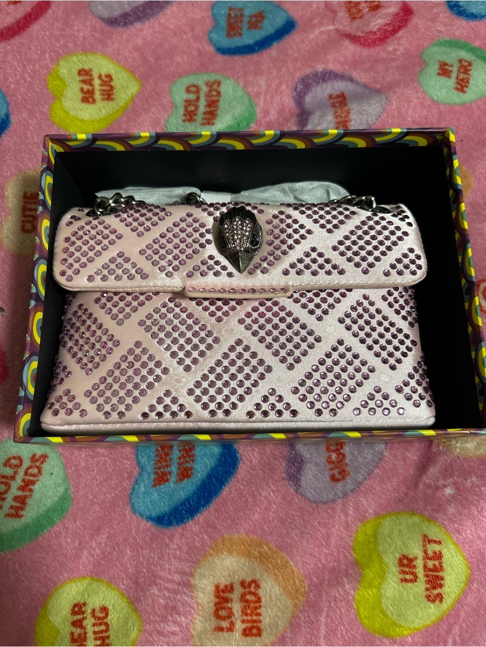 Pink Kurt Geiger crystal mini bag